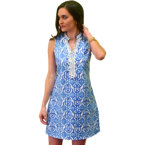 Mud Pie Dresses & Skirts - Mudpie Crotchet Blue and White A Line Sleeveless Dress Size M
